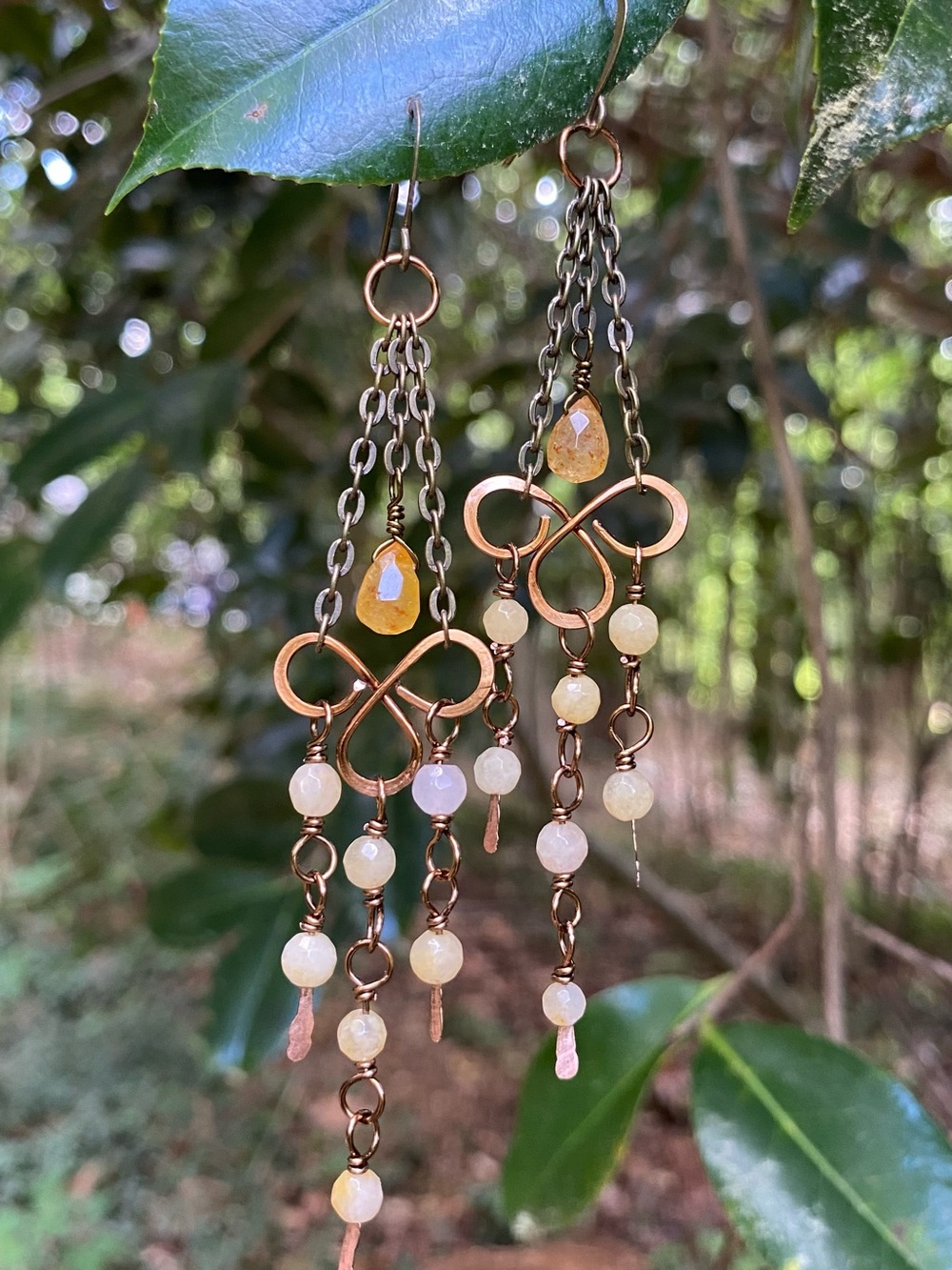 Handcrafted Honey Jade Chandelier Earrings